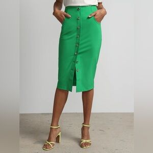 NY & Co Super High Rise Button Front Pencil Skirt Kelly Green Size 8 NWT